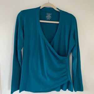 L.L. Bean Women's Blue Long Sleeve Wrap Top